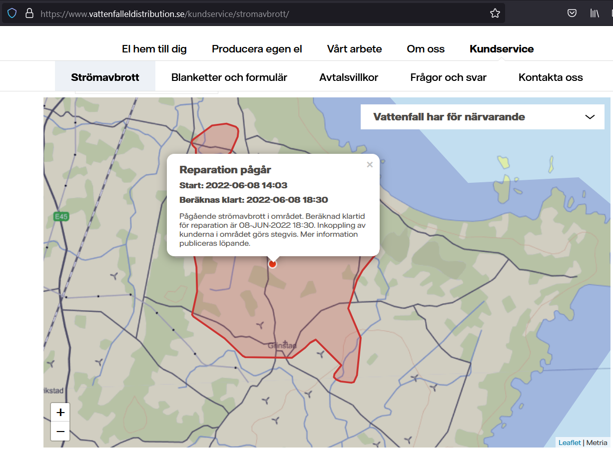 Vattenfall Driftinformation